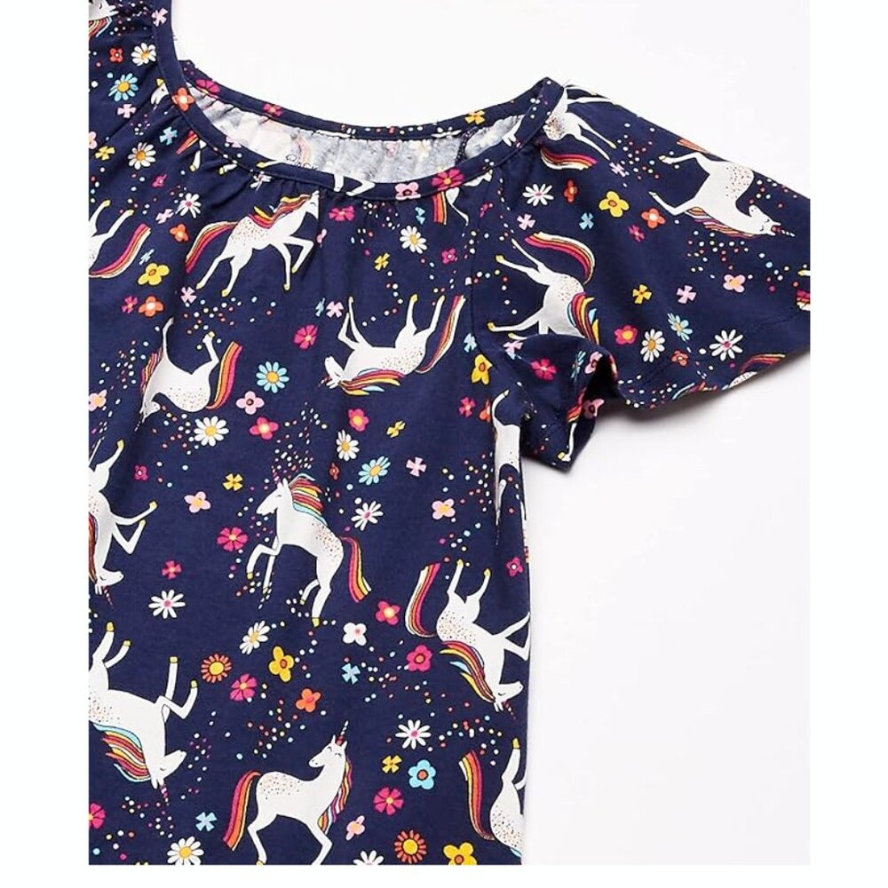 Moon and Back by Hanna Andersson Girls' Unicorn Graphic Tee in Navy 5T - Picture 2 of 3